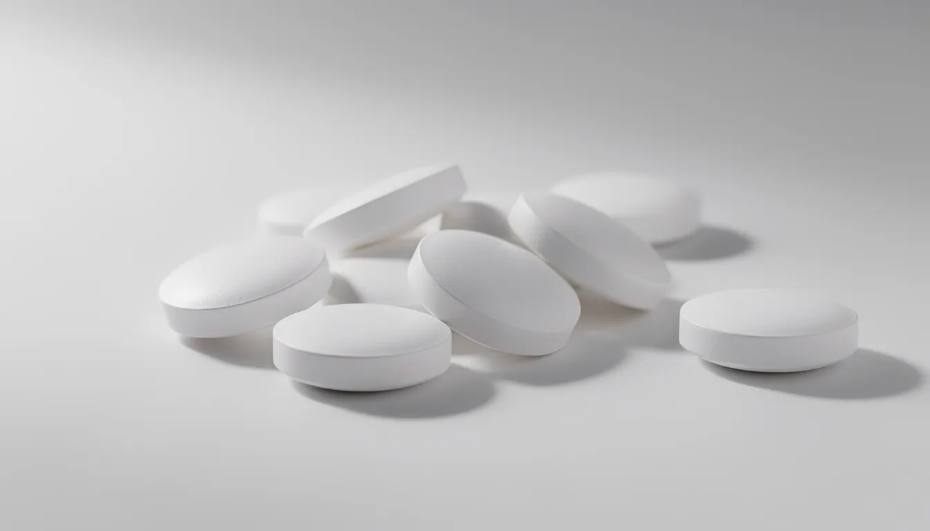 De afbeelding toont een aantal witte tabletten op een neutrale achtergrond, die vaak worden voorgeschreven als slaapmiddel of kalmeringsmiddel, zoals dit geneesmiddel. Deze medicijnen kunnen leiden tot lichamelijke afhankelijkheid en zijn vaak het onderwerp van discussie over hun effectiviteit en de risico's van langdurig gebruik.