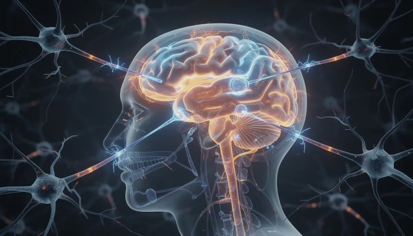 De afbeelding toont zenuwcellen in een hersenstructuur met zichtbare elektrische activiteit, wat duidt op de werking van het zenuwstelsel. Deze activiteit kan verband houden met verschillende aandoeningen zoals epileptische aanvallen en de effecten van medicatie zoals dit middel.